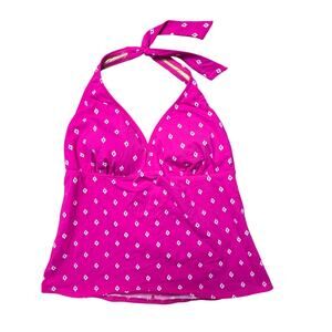 Lands End Tankini Swim Top 14 Womens Plus Size Pink White Padded Beach Vacation